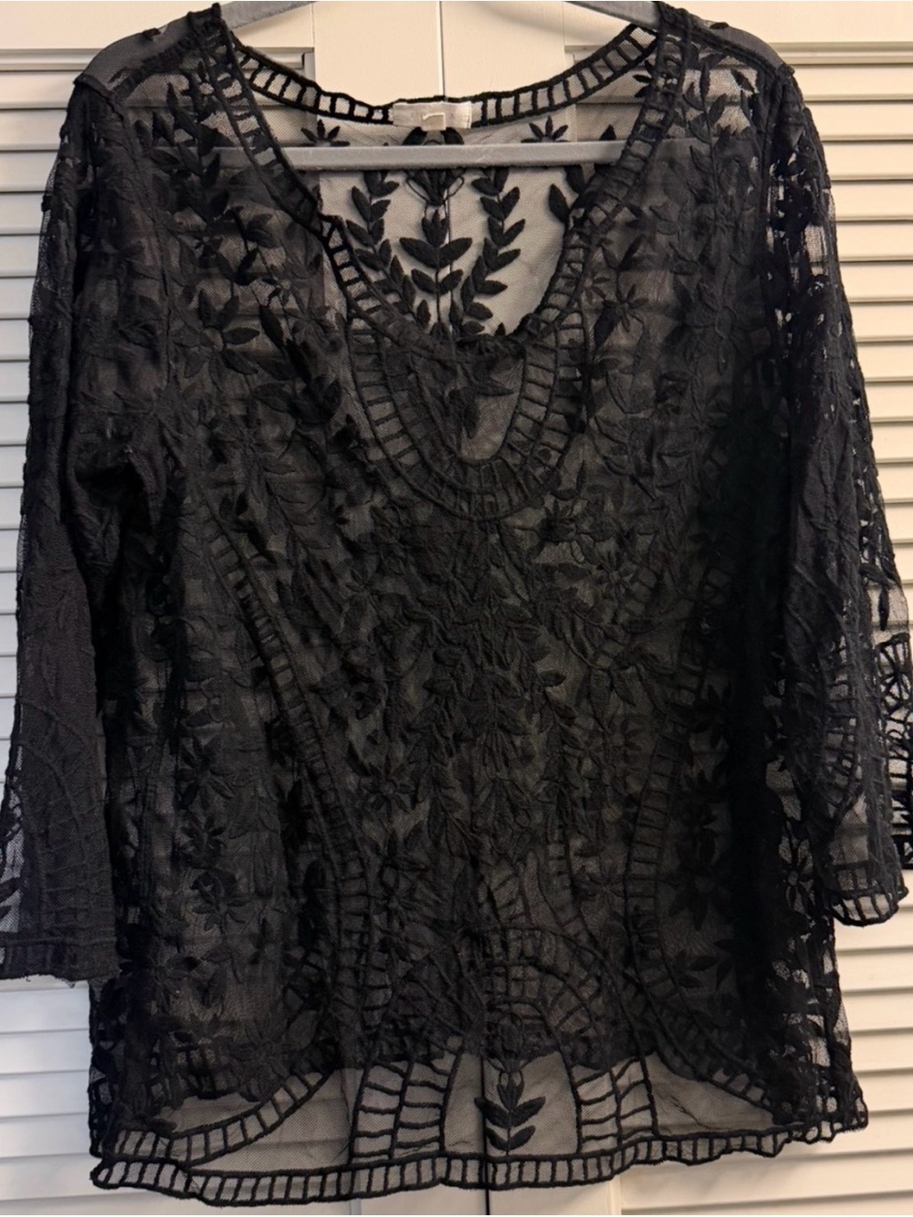 Adiva Black Sheer Lace Embroidered Tunic top size 1X